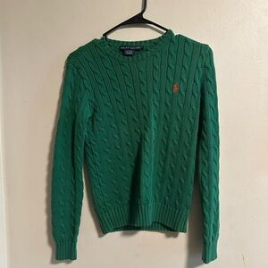 Ralph Lauren Green Crewneck Cable Knit Sweater